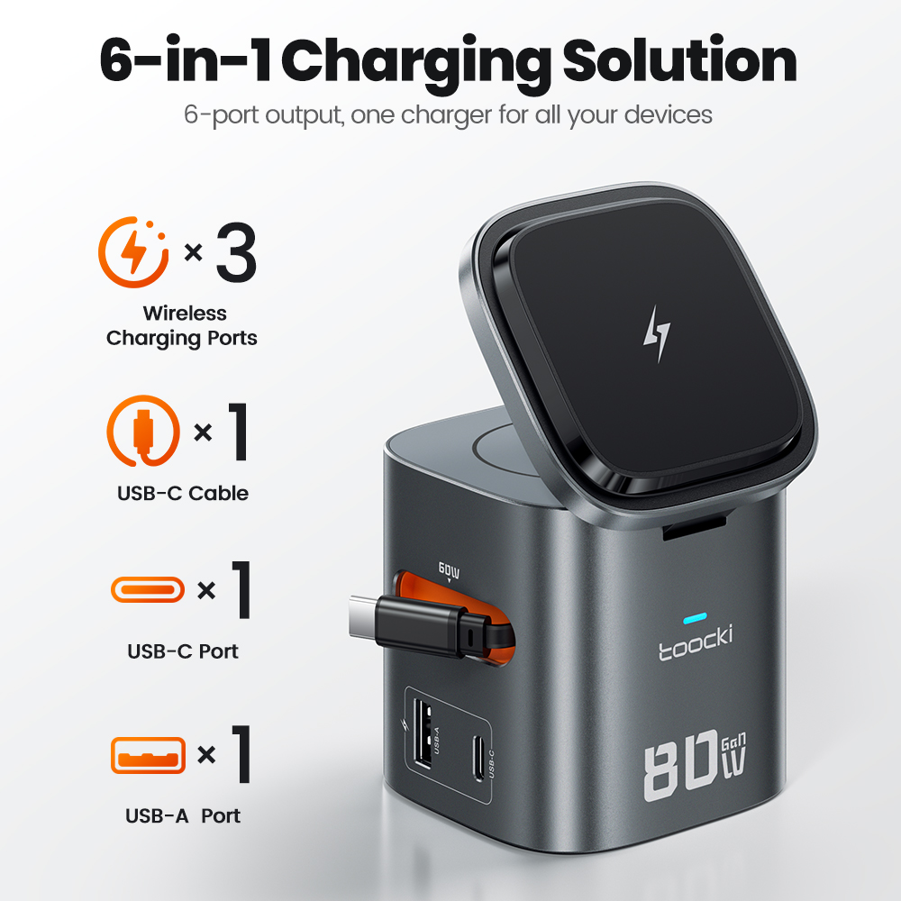 Toocki 80 واط 6 في 1 GaN محطة  - مراجعة Watch Charger Cable وسعره